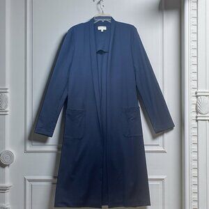 Ripley Rader Duster Cardigan Womens Large 4 Navy Blue Long Open Front Made USA